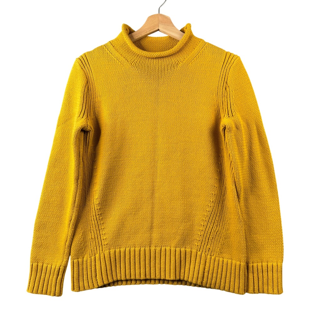 J.Crew Always Roll Mock Neck Shaker Stitch Cotton Blend Sweater Yellow Size XS